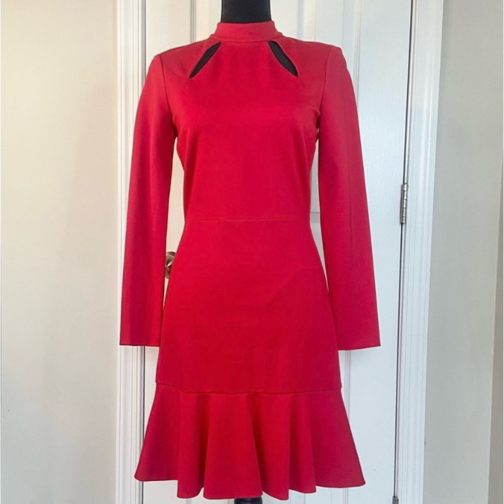 Alice + Olivia Marisela Mock-Neck Cutout Red Dress Size 6